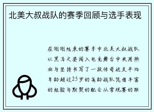 北美大叔战队的赛季回顾与选手表现