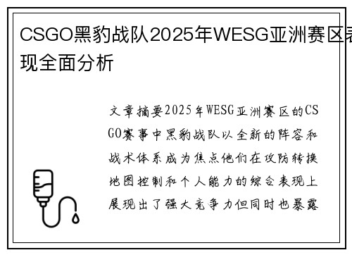 CSGO黑豹战队2025年WESG亚洲赛区表现全面分析